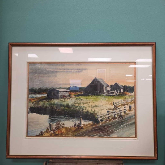 "Tide Flats Farm" Original Watercolor by Art Hahn (Maine Artist)