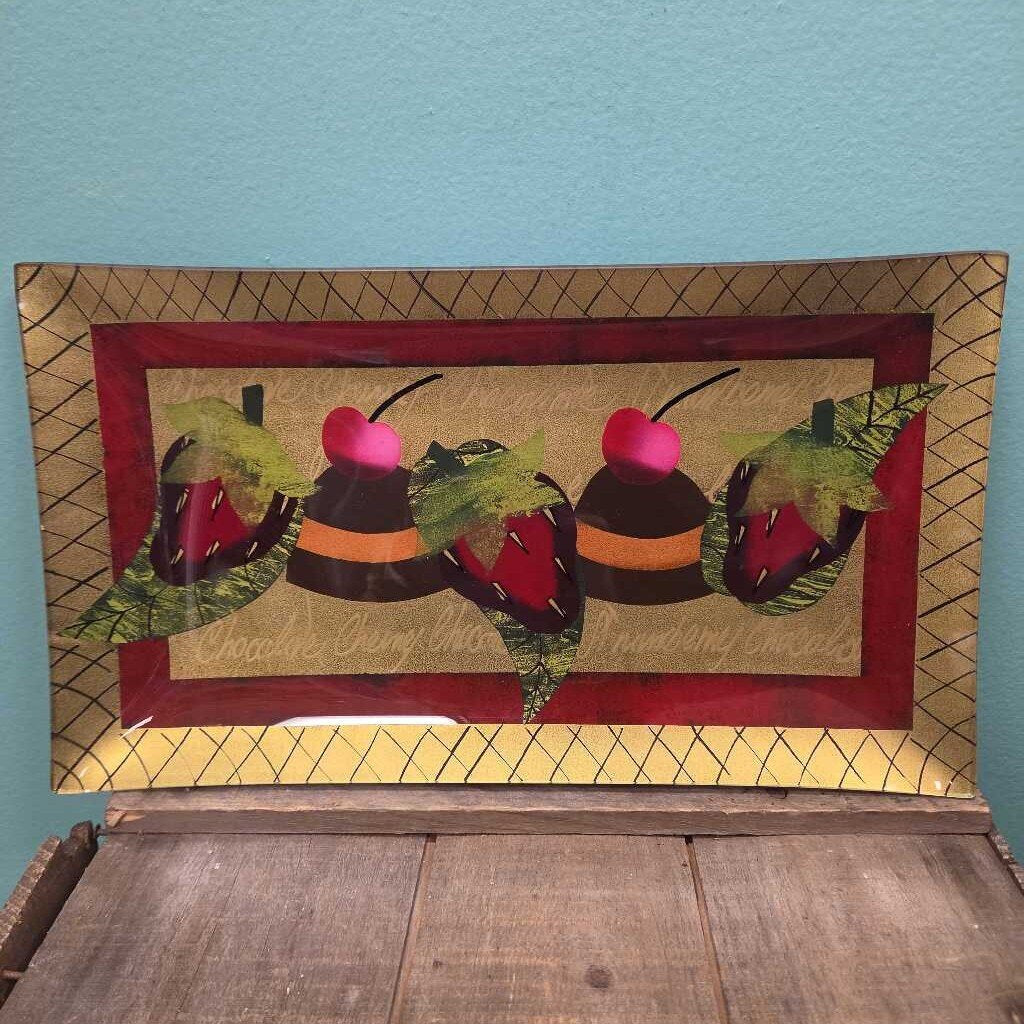 Chocolate Cherry/Strawberry Art Glass Plate