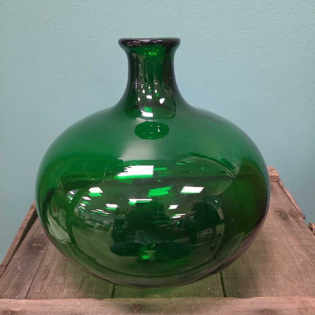 Mid-Century Green Glass Bottleneck Vase