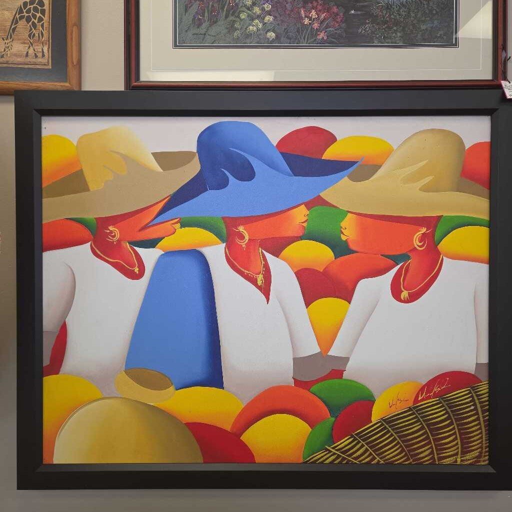 Original Oil on Canvas Haitian Folk Art in Wood Frame - Artist Unknown