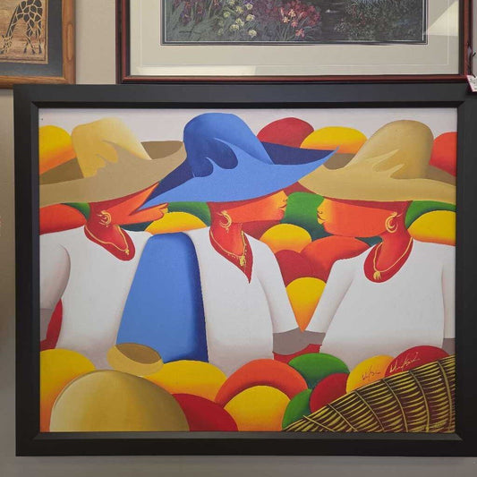 Original Oil on Canvas Haitian Folk Art in Wood Frame - Artist Unknown