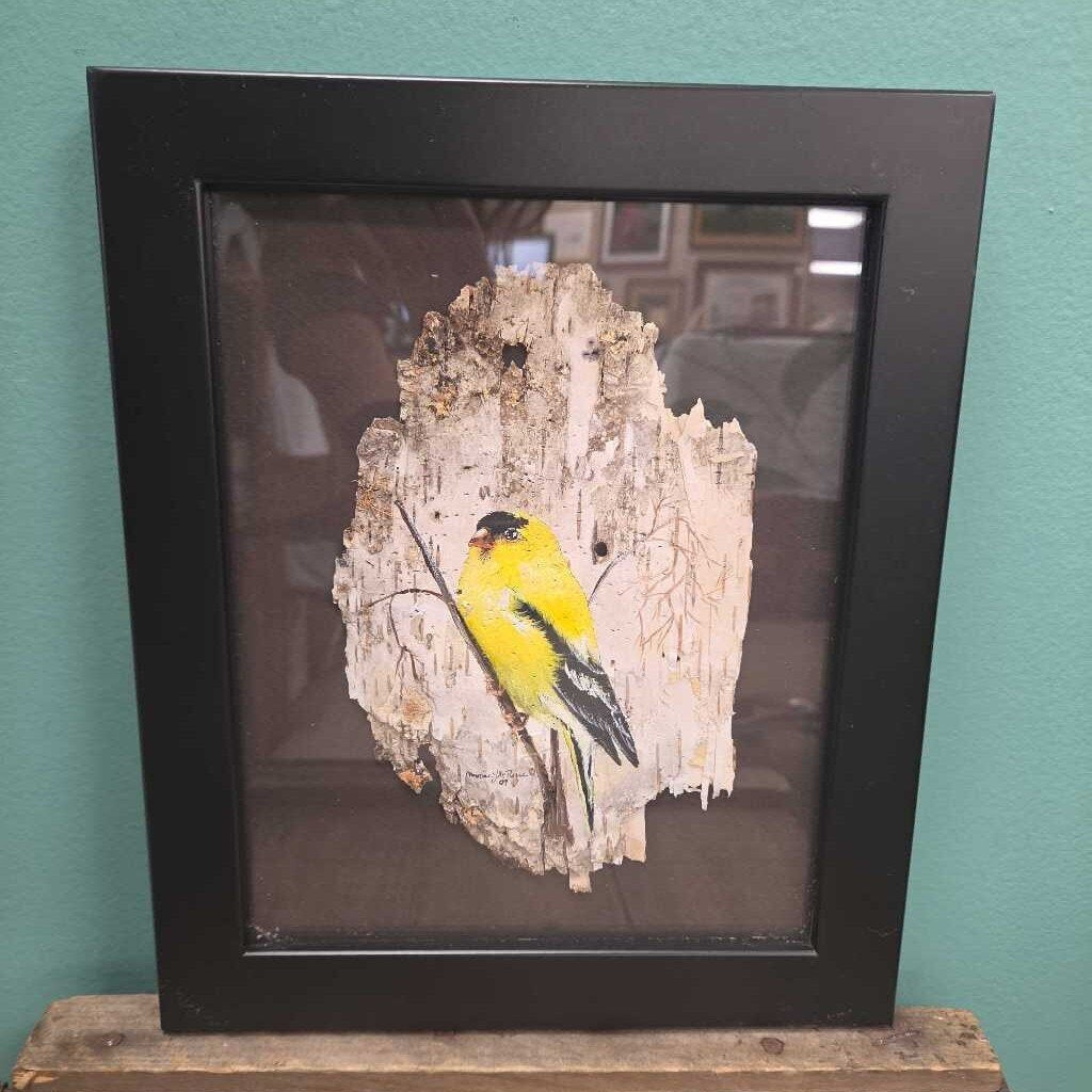 "Goldfinch" - by Blue Wolf Design (Maine) Acrylic on Birch Bark