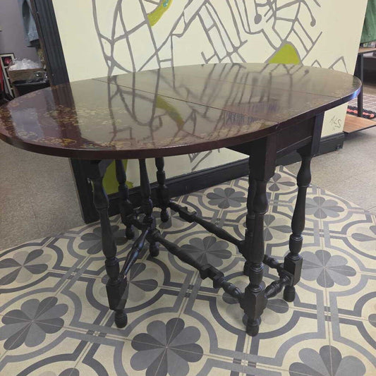Vintage Gateleg Drop Leaf Table with Floral Stenciled Decoration