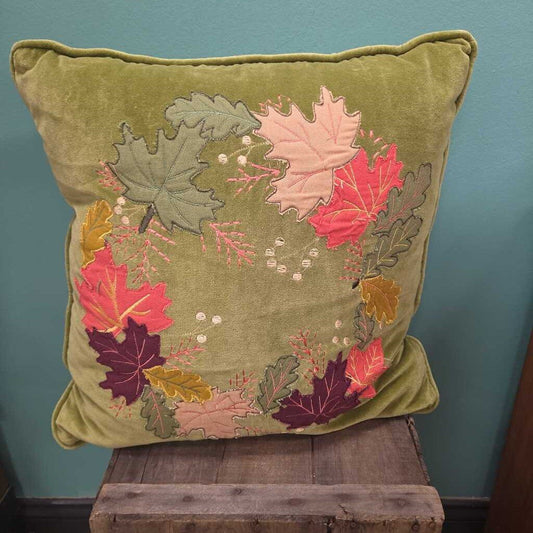 Secret Celebrities Green Velveteen Autumnal Accent Pillow