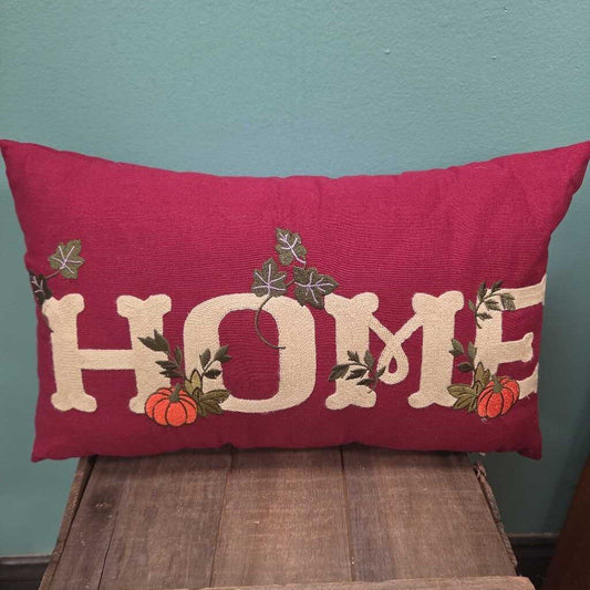 "Home" Embroidered Fall Accent Pillow
