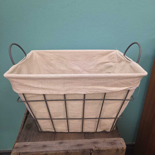 Wire Storage Basket with Linen Liner