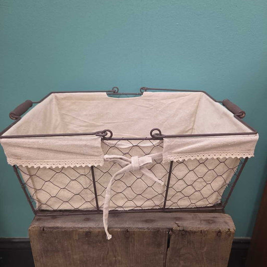 Wire Storage Basket with Linen Liner