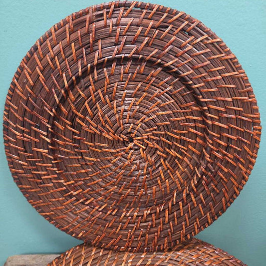 Round Brown Woven Rattan Charger Plate - Set of 3