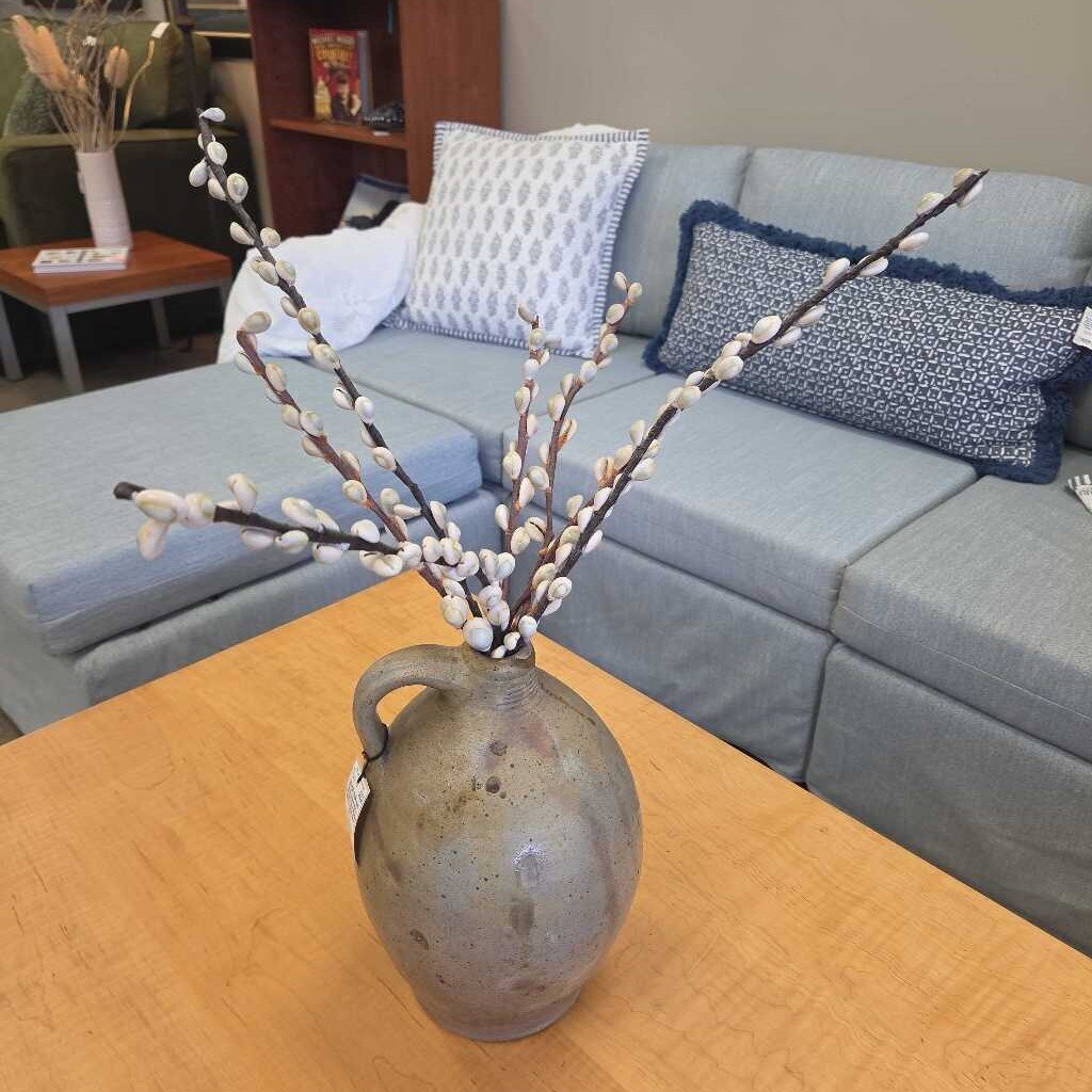 Salt Glaze Stoneware Jug with Faux Pussy Willow Branches