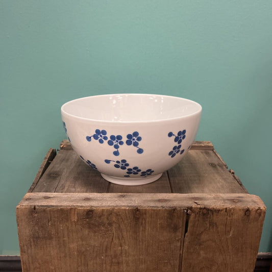 Blue and White Floral Porcelain Fruit Bowl