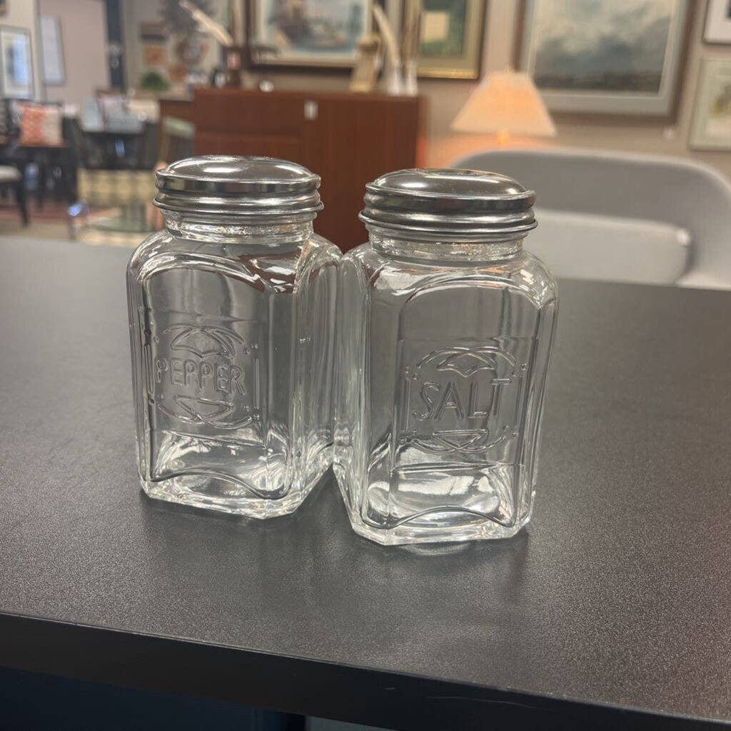 Glass Salt & Pepper Shakers W/ Silver top