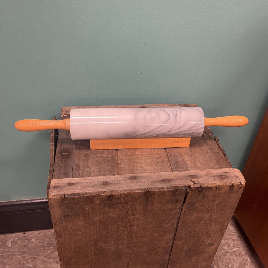 Marble Rolling Pin w/ Wooden Handles & Stand