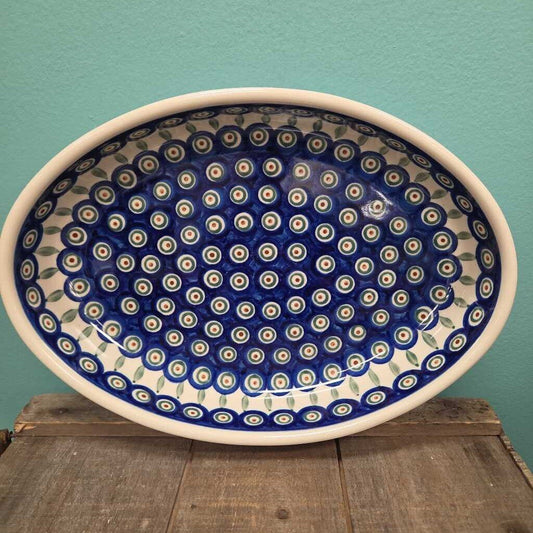 Boleslawiec Polish Pottery Stoneware Oval Casserole Dish - Peacock Pattern