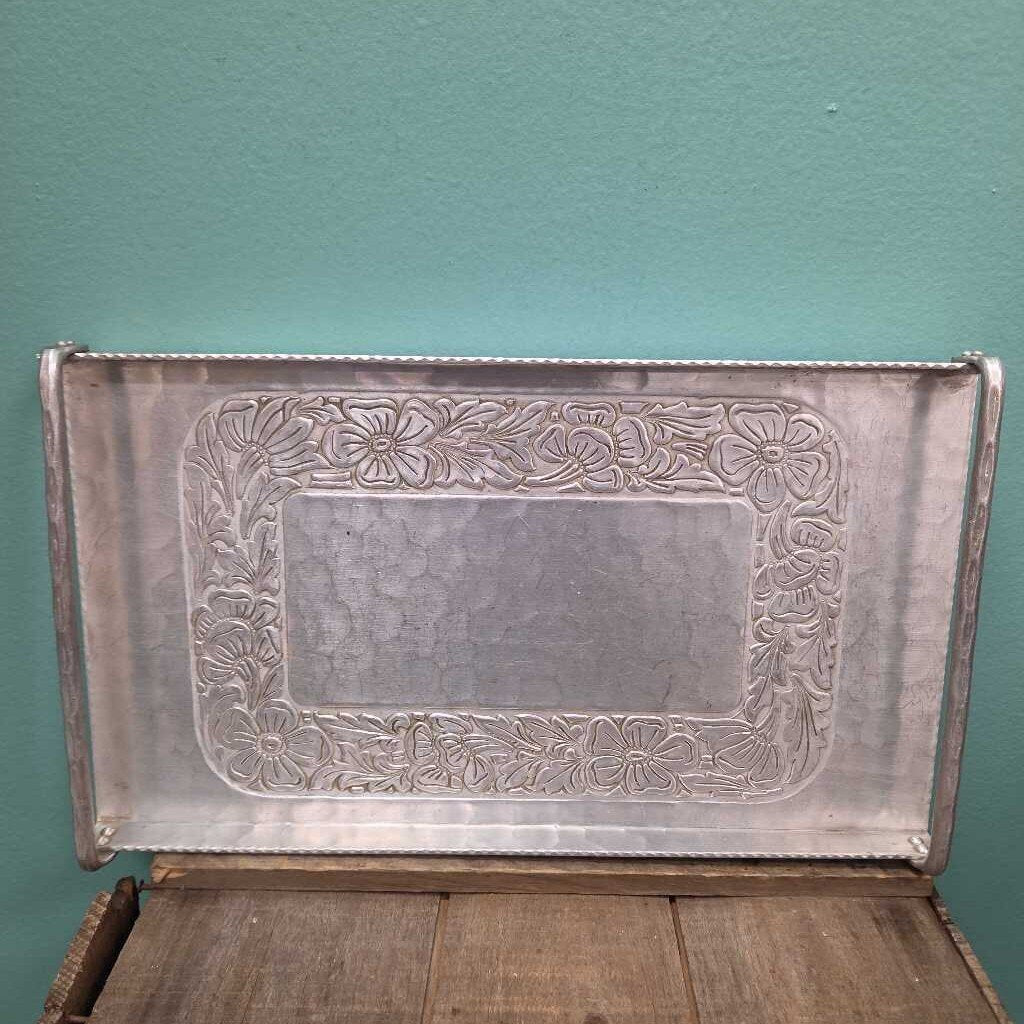 Hand Forged Everlast Metal Serving Tray with Floral Design