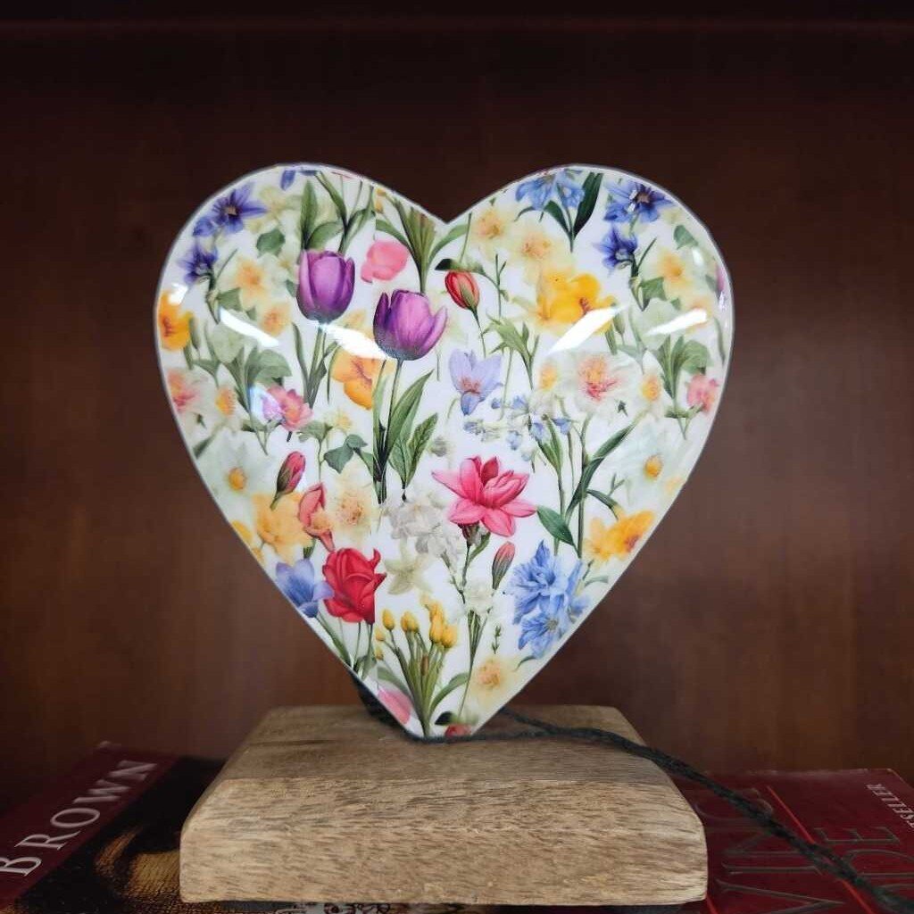 Floral Heart on Wood Base