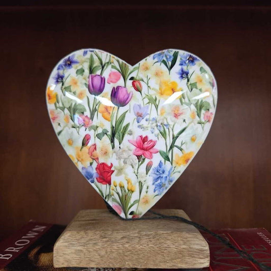 Floral Heart on Wood Base