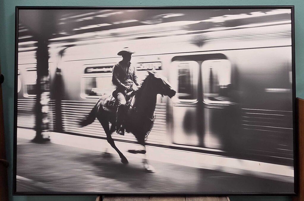 "Urban Cowboy" Black and White Framed Print