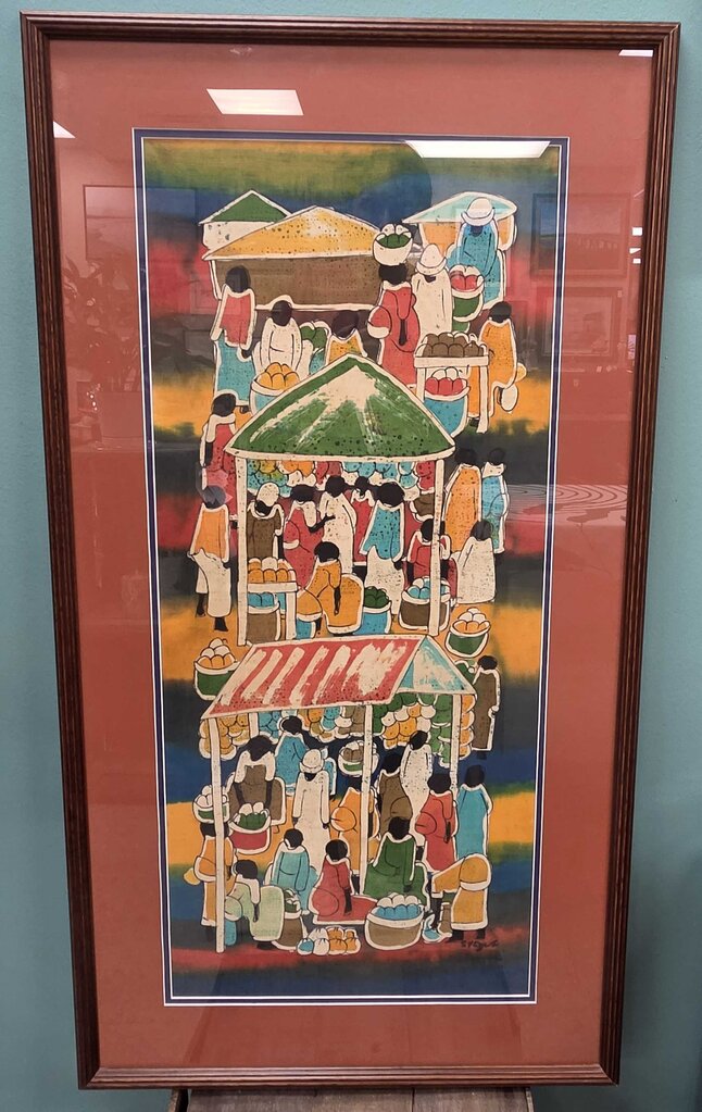 Original Baitk Cloth Painting - Haitian Market Scene