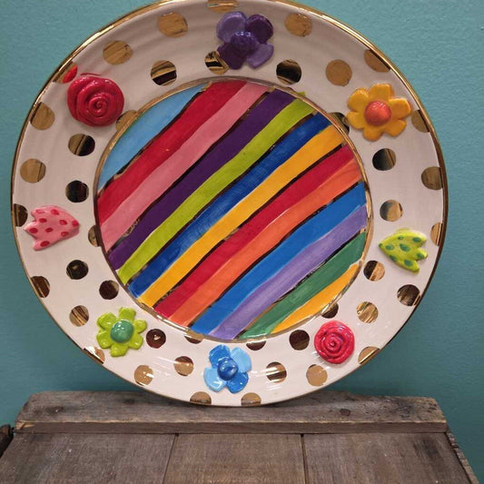 Mary Rose Young 11.25" Roses and Stripes Dinner Plate