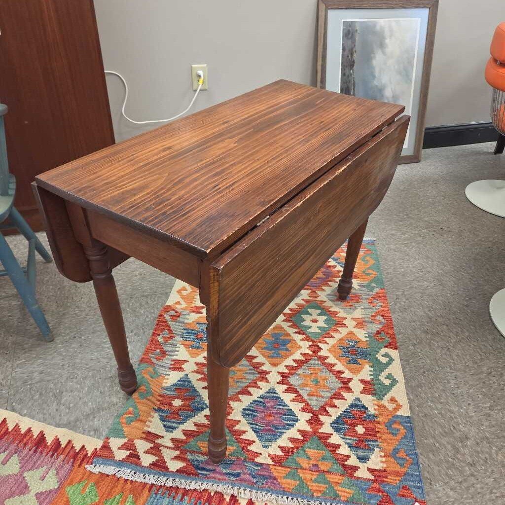 Antique Solid Wood Drop Leaf Dining Table with Turned Legs