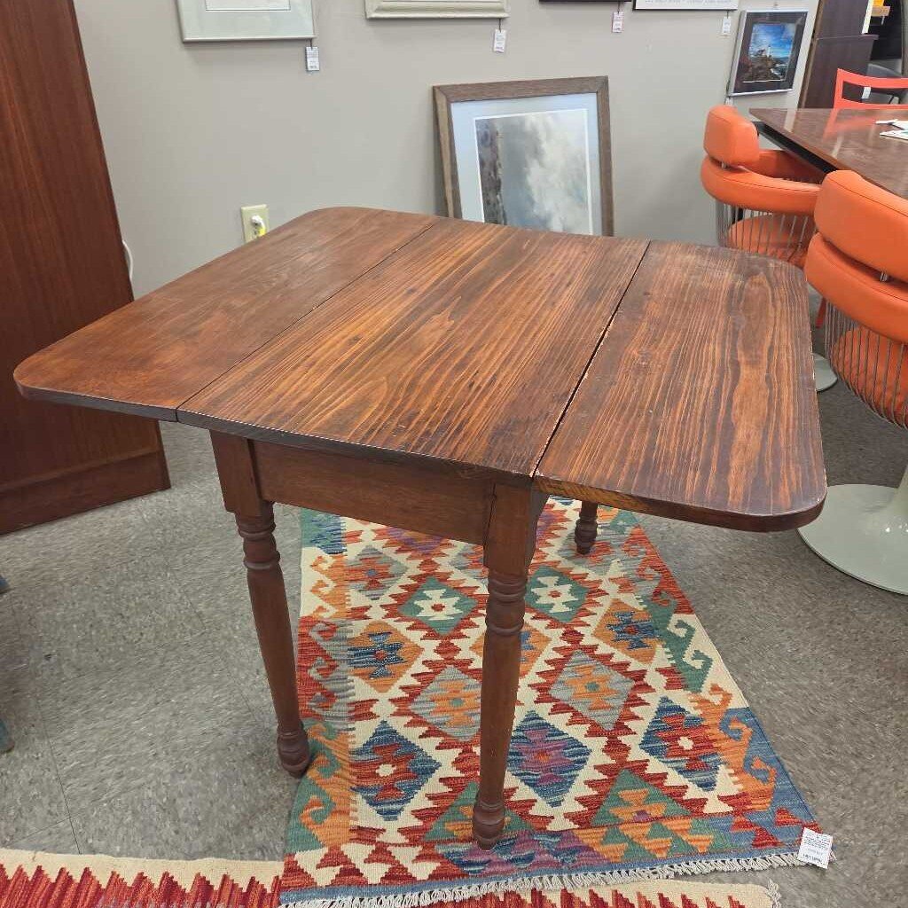Antique Solid Wood Drop Leaf Dining Table with Turned Legs
