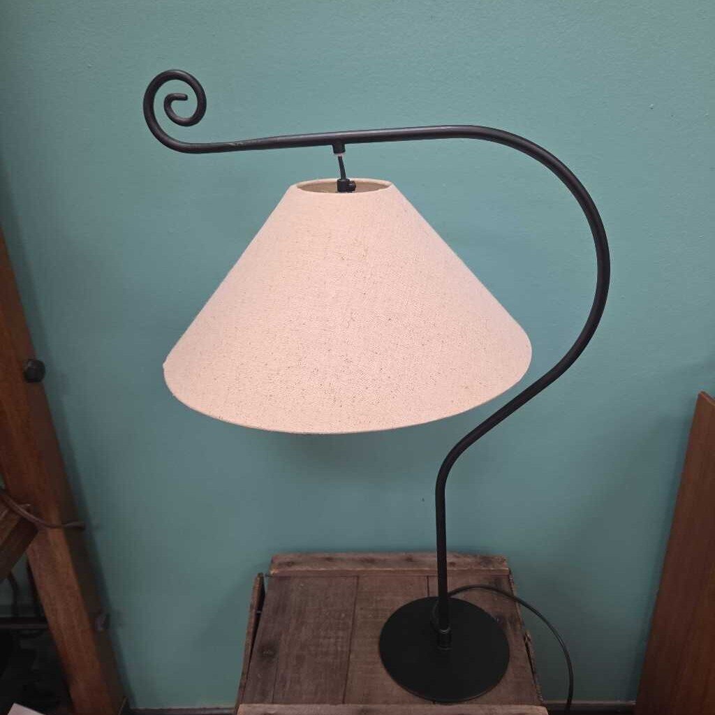 Contemporary Scroll-Arm Table Lamp with Linen Shade