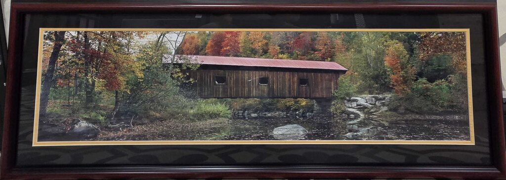 Covered Bridge in Autumn Photo Print - Matted and Framed