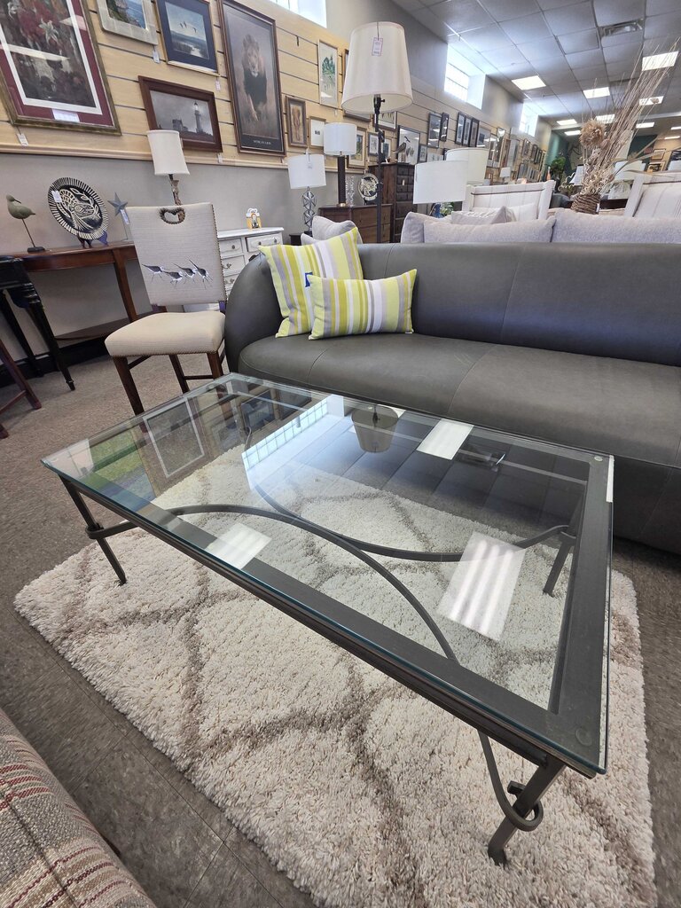 Wrought Iron Rectangular Glass Top Coffee Table
