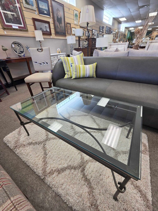 Wrought Iron Rectangular Glass Top Coffee Table