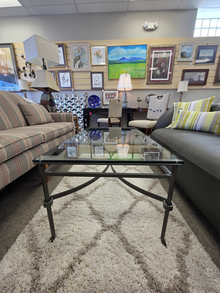 Wrought Iron Rectangular Glass Top Coffee Table
