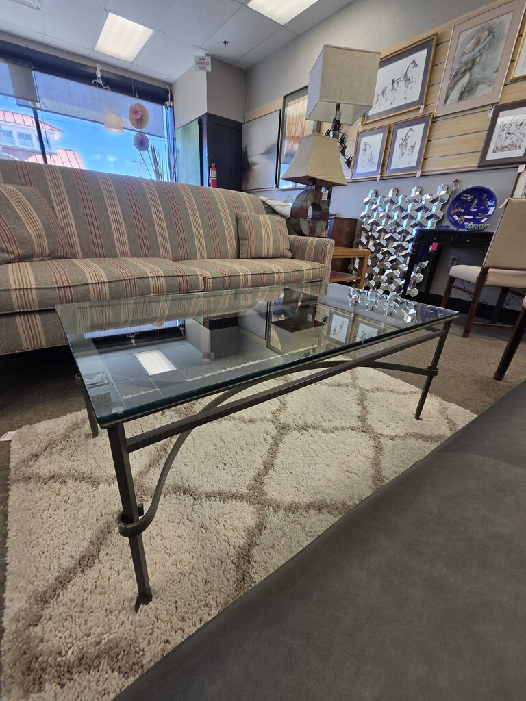 Wrought Iron Rectangular Glass Top Coffee Table