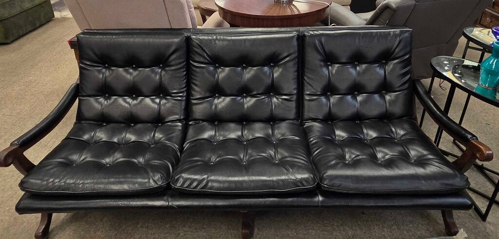 1950s Stansbery Tufted Leather Sofa with Walnut Base