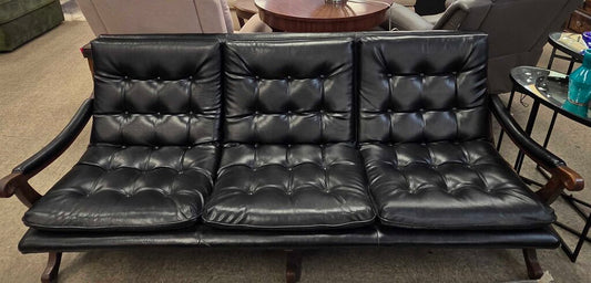 1950s Stansbery Tufted Leather Sofa with Walnut Base