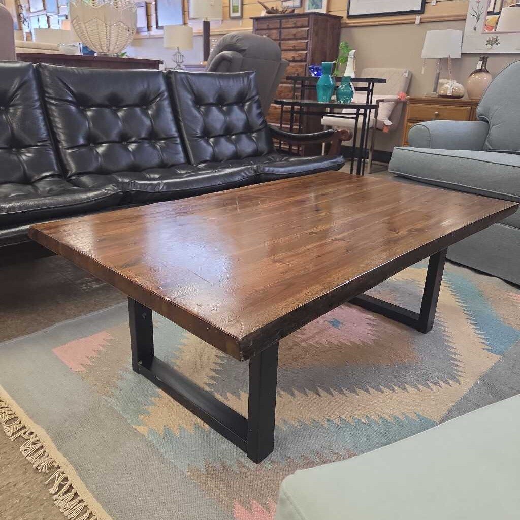 Live Edge Style Wood Cocktail Table on Sled Style Metal Base