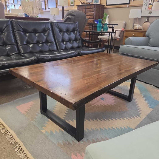 Live Edge Style Wood Cocktail Table on Sled Style Metal Base