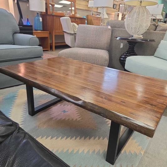 Live Edge Style Wood Cocktail Table on Sled Style Metal Base
