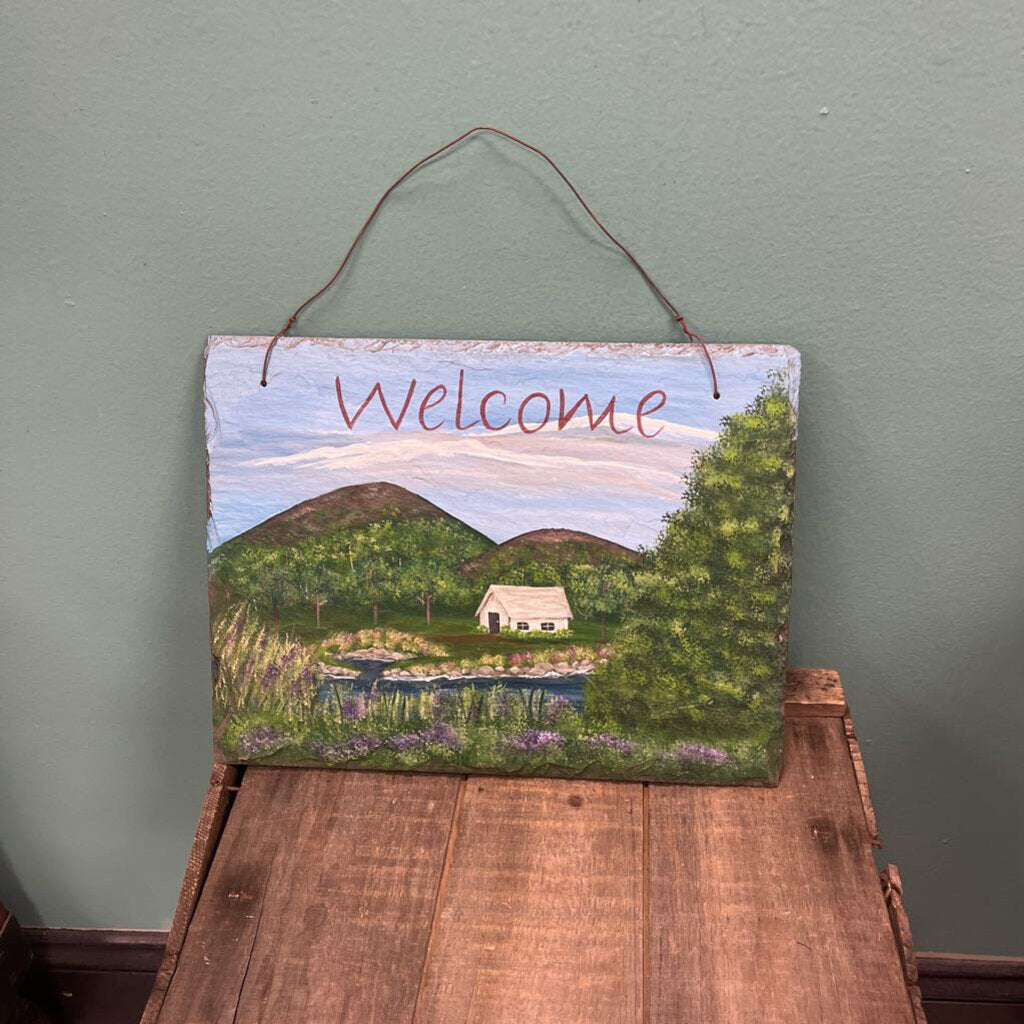 Hand Painted Cottage Landscape Welcome Sign