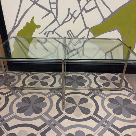 Modern Glass Coffee Table with Stainless Steel Frame