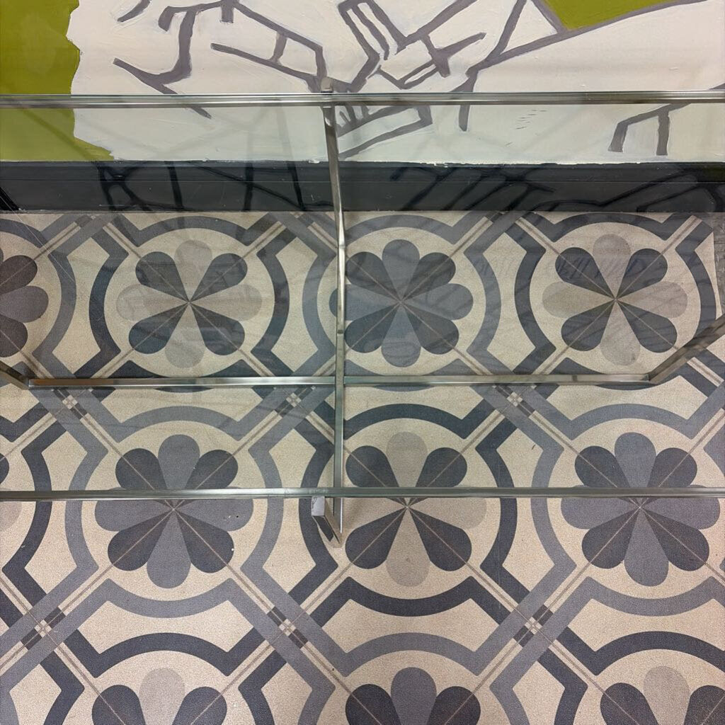 Modern Glass Coffee Table with Stainless Steel Frame