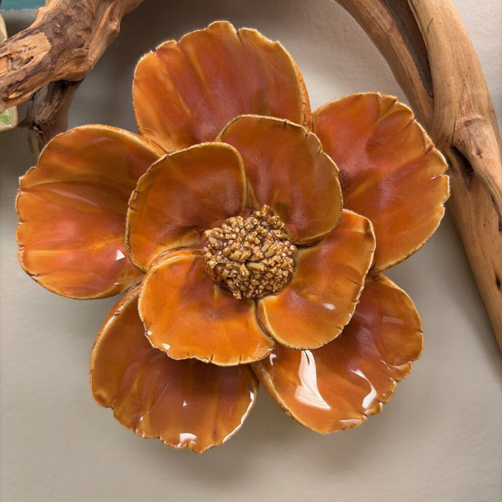 Chive Burnt Orange Poppy Ceramic Flower Wall Arrangements