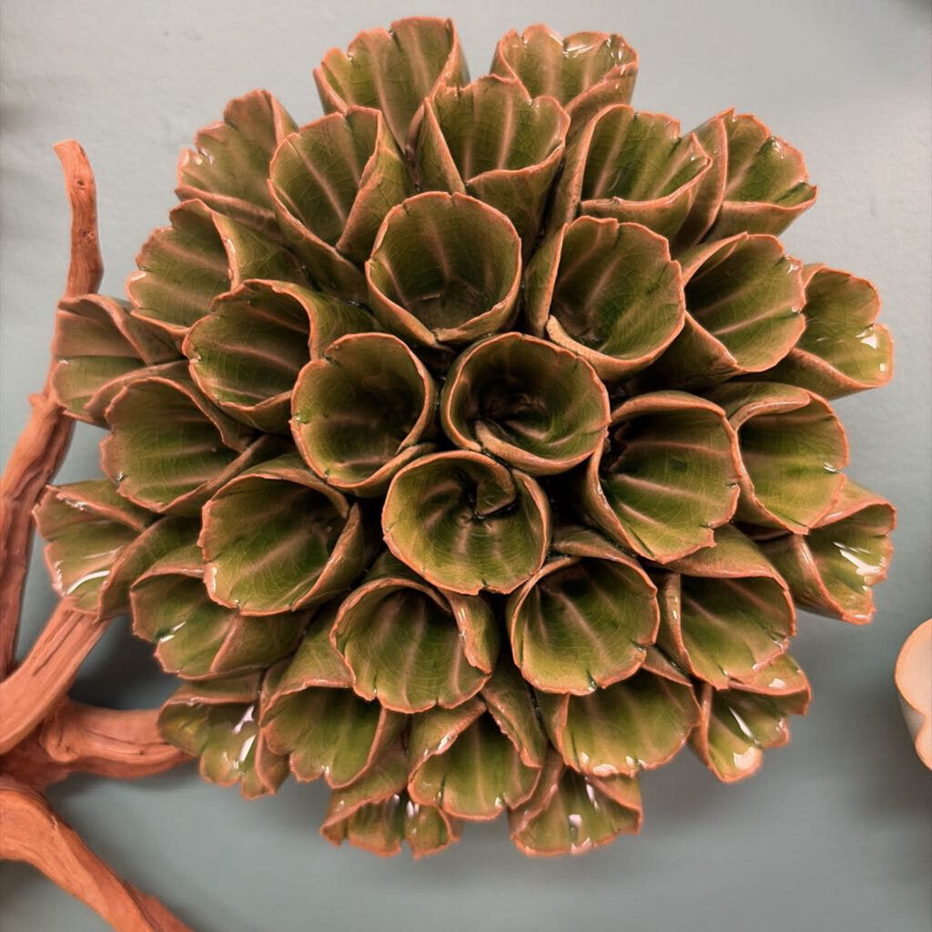 Chive Ceramic Flower Wall Art Polyp Green Large Pottery Handmade