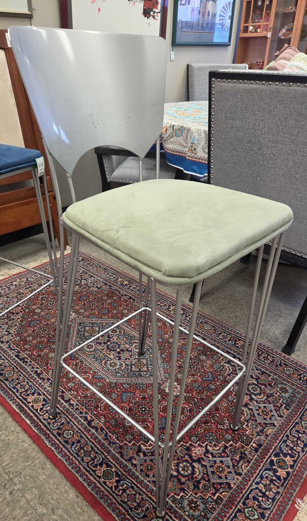 29" Metal Bar Stool with Green Suede Cushioned Seat