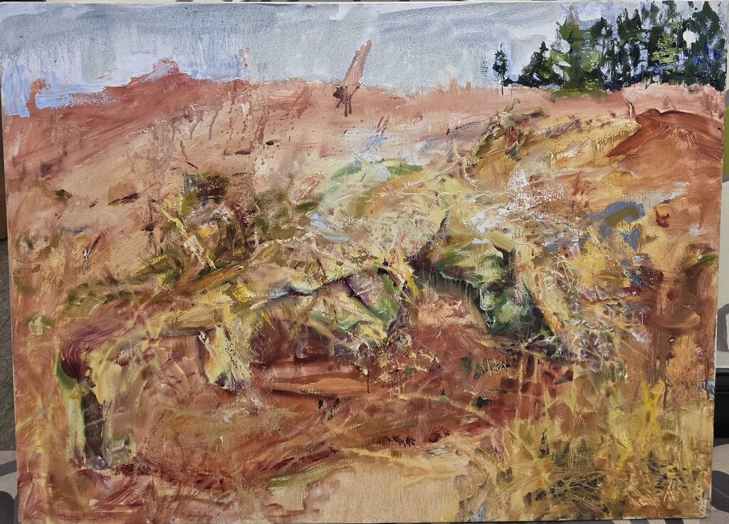 "Uphill Man" by Anita Clearfield - Original Oil on Canvas