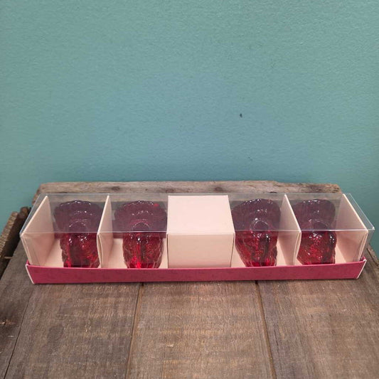 Williams Sonoma Cranberry Red Glass Turkey Taper Candleholders - Set of 4