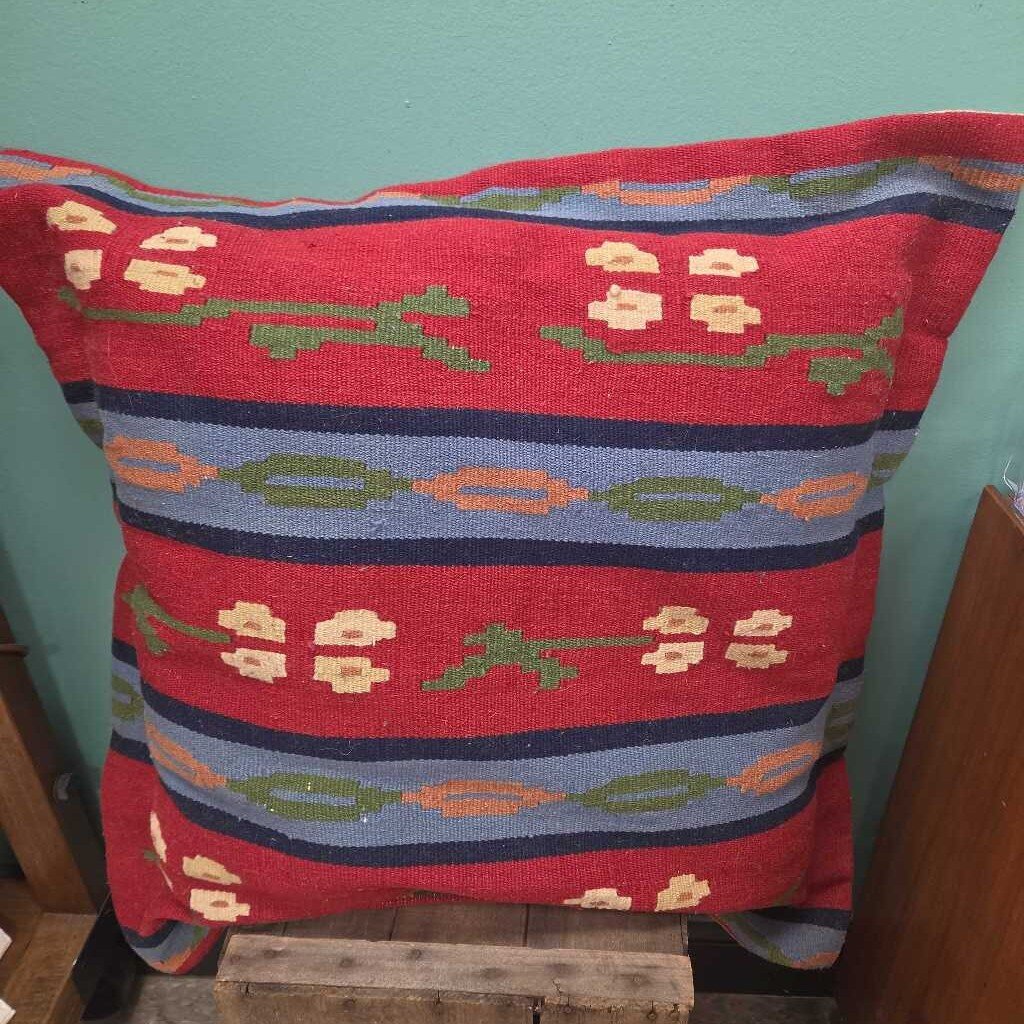 Turkish Kilim Throw Pillow With Geometric Floral Pattern - 2 Available