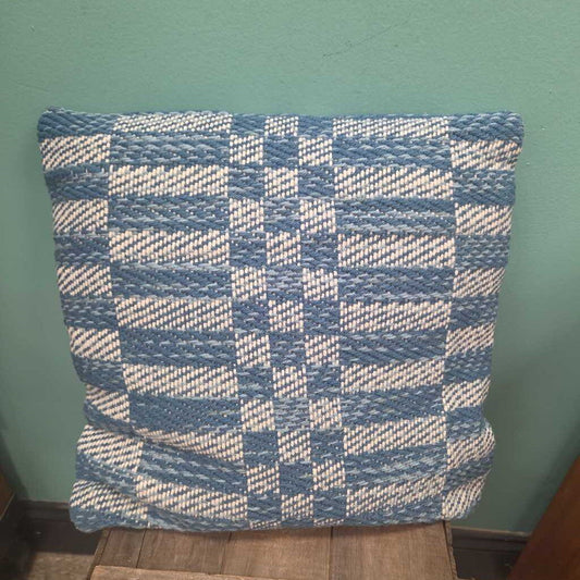 Blue and White Woven Grid Pattern Decorative Throw Pillow