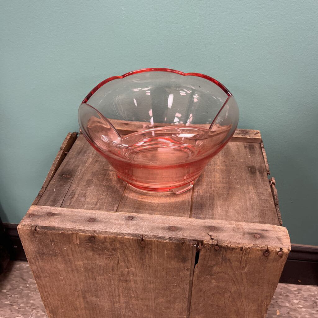 Vintage Pink Depression Era Glass Footed Bowl