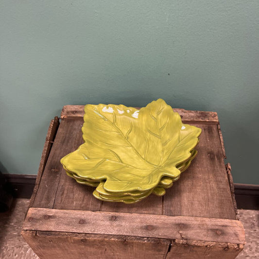 Pottery Barn Harvest Green Leaf Stoneware Salad Plate Set (4)