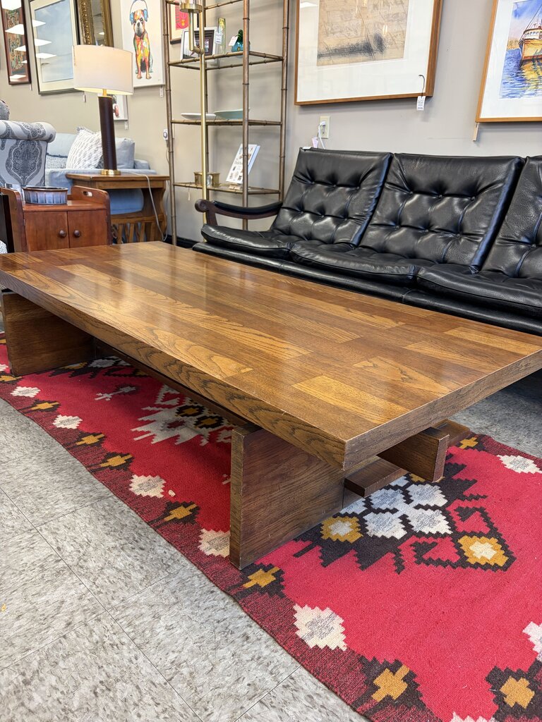 Lane Furniture MCM Brutalist Oak Coffee Table with Black Slab Legs
