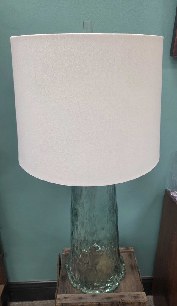 Clear Recycled Water Glass Table Lamp with Fabric Shade